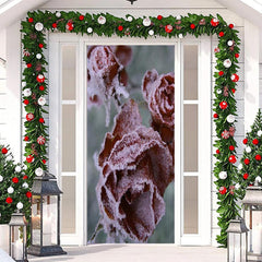 Schneebedeckt Rot Rose Anlage Fröhlich Weihnachten Tür Abdeckung