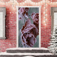 Schneebedeckt Rot Rose Anlage Fröhlich Weihnachten Tür Abdeckung