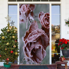 Schneebedeckt Rot Rose Anlage Fröhlich Weihnachten Tür Abdeckung