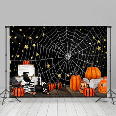 Spinne Netto Schwarz Nacht Mit Stern Halloween Hintergrund