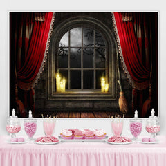 Gruselig Nacht Fenster Rot Vorhang Halloween Thema Hintergrund