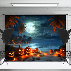 Gruselig Kürbis Kokosnuss Baum Strand Halloween Hintergrund