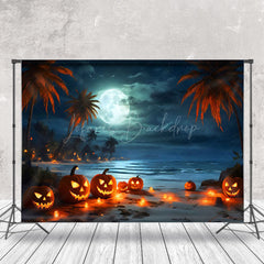 Gruselig Kürbis Kokosnuss Baum Strand Halloween Hintergrund