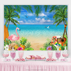 Sommer Strand Und Kokosnuss Mit Flamingo Geburtstag Hintergrund
