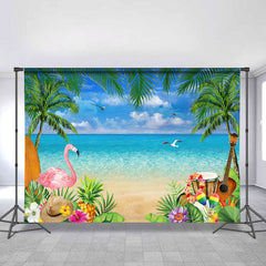 Sommer Strand Und Kokosnuss Mit Flamingo Geburtstag Hintergrund