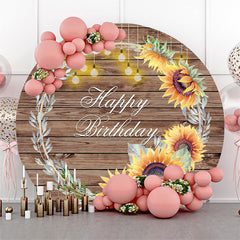 Sonnenblumen Und Braun Holz Glücklich Geburtstag Runden Hintergrund