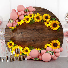 Sonnenblumen Und Braun Hölzern Runden Geburtstag Hintergrund