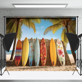 Surboard Zaun Baum Strand Blau Himmel Sommer Hintergrund