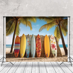 Surboard Zaun Baum Strand Blau Himmel Sommer Hintergrund