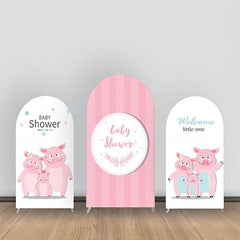 Drei Rosa Schweine Streifen Baby Dusche Bogen Hintergrund Bausatz