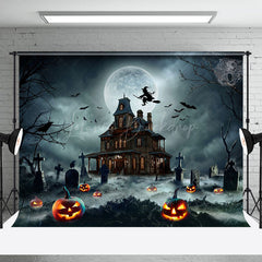 Grab Herrenhaus Hexe Mond Nacht Kürbis Glücklich Halloween Hintergrund