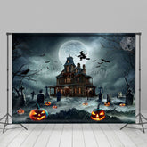 Grab Herrenhaus Hexe Mond Nacht Kürbis Glücklich Halloween Hintergrund