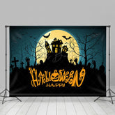 Grab Berg Schloss Mond Nacht Glücklich Halloween Hintergrund