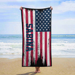 Jahrgang amerikanisch Flagge Personalisiert Name Strand Handtuch