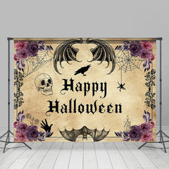 Jahrgang Blumen Schädel Fledermäuse Glücklich Halloween Hintergrund