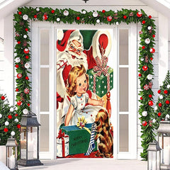 Warm Weihnachtsmann Klaus Mädchen Geschenk Weihnachten Tür Abdeckung