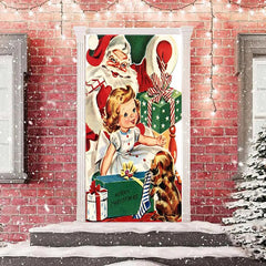 Warm Weihnachtsmann Klaus Mädchen Geschenk Weihnachten Tür Abdeckung