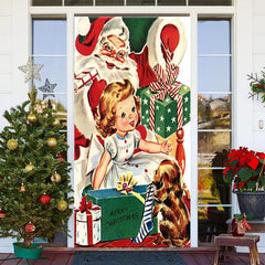 Warm Weihnachtsmann Klaus Mädchen Geschenk Weihnachten Tür Abdeckung
