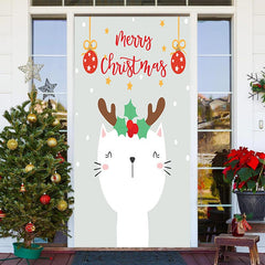 Weiß Niedlich Katze Fröhlich Einfach Weihnachten Tür Abdeckung