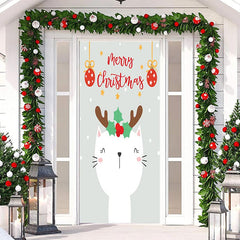 Weiß Niedlich Katze Fröhlich Einfach Weihnachten Tür Abdeckung