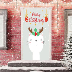Weiß Niedlich Katze Fröhlich Einfach Weihnachten Tür Abdeckung