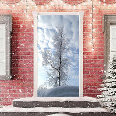 Weiß Schneebedeckt Baum Winter Fröhlich Weihnachten Tür Abdeckung