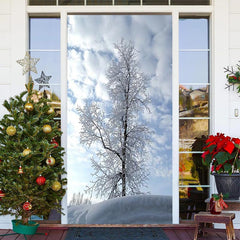 Weiß Schneebedeckt Baum Winter Fröhlich Weihnachten Tür Abdeckung