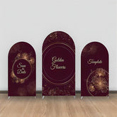 Wein Rot Golden Linie Blumen Blätter Bogen Hintergrund Bausatz