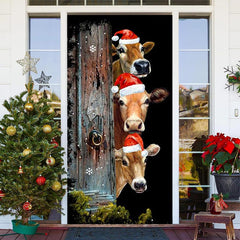Aus Holz Planke Kuh Weihnachten Hut Schwarz Weihnachten Tür Abdeckung