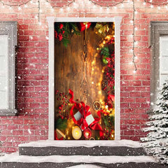 Aus Holz Planke Funkeln Licht Warm Weihnachten Tür Abdeckung