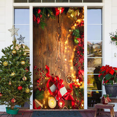 Aus Holz Planke Funkeln Licht Warm Weihnachten Tür Abdeckung