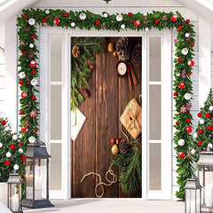 Aus Holz Planke Grün Blätter Warm Weihnachten Tür Abdeckung