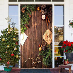 Aus Holz Planke Grün Blätter Warm Weihnachten Tür Abdeckung
