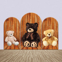 Hölzern Boden Teddy Bären Geburtstag Bogen Hintergrund Bausatz