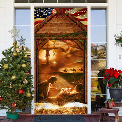 Aus Holz Haus Menschlich Baby Heilig Weihnachten Tür Abdeckung