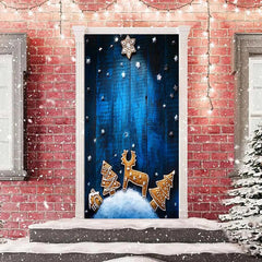Aus Holz Wand Blau Weihnachten Baum Elch Stern Tür Abdeckung