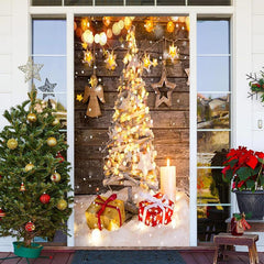 Aus Holz Wand Funkeln Licht Baum Weihnachten Tür Abdeckung