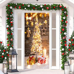 Aus Holz Wand Funkeln Licht Baum Weihnachten Tür Abdeckung