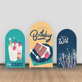 Lecker Kuchen Kerze Stern Gelb Blau Bogen Hintergrund Bausatz