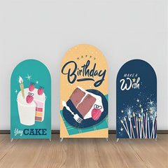 Lecker Kuchen Kerze Stern Gelb Blau Bogen Hintergrund Bausatz