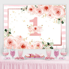 1 Geburtstag Rosa Blumen Streifen Geburtstag Hintergrund für Mädchen