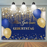 Blau Gold Luftballons Funkeln Geburtstag Hintergrund