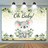 Gold Grün Blätter Koala Baby Dusche Hintergrund