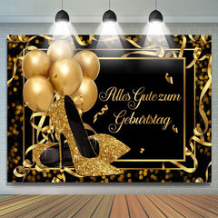 Gold Absätze Und Luftballons Schwarz Geburtstag Hintergrund