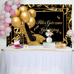 Gold Absätze Und Luftballons Schwarz Geburtstag Hintergrund
