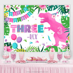 Rosa Dinosaurier Drei Glücklich Geburtstag Hintergrund für Mädchen