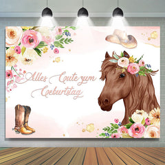 Rosa Blumen Und Pferd Cowboy Geburtstag Hintergrund
