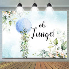Oh Junge Blau Ballon Blätter Baby Dusche Hintergrund