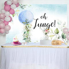 Oh Junge Blau Ballon Blätter Baby Dusche Hintergrund