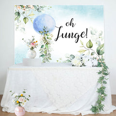 Oh Junge Blau Ballon Blätter Baby Dusche Hintergrund